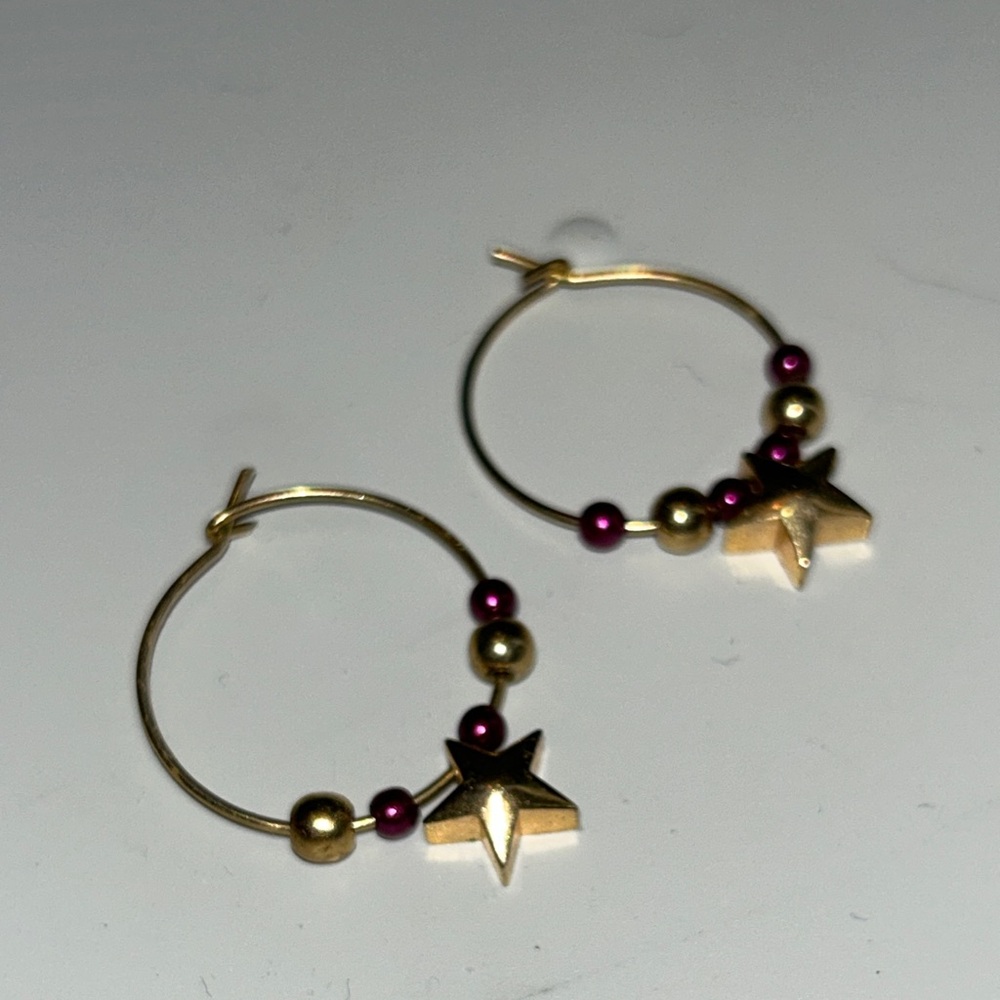 Gold and Purple Star Hoop Earrings